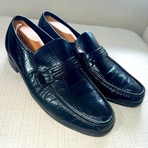 Vintage Florsheim Men's Leather Loafers, 11 D 17089 Black Slip Ons